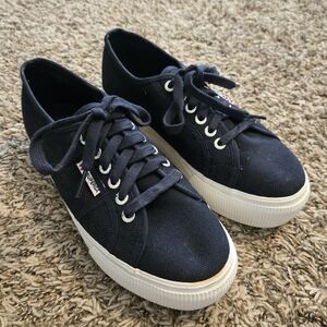 Superga Navy Platform Canvas Sneakers